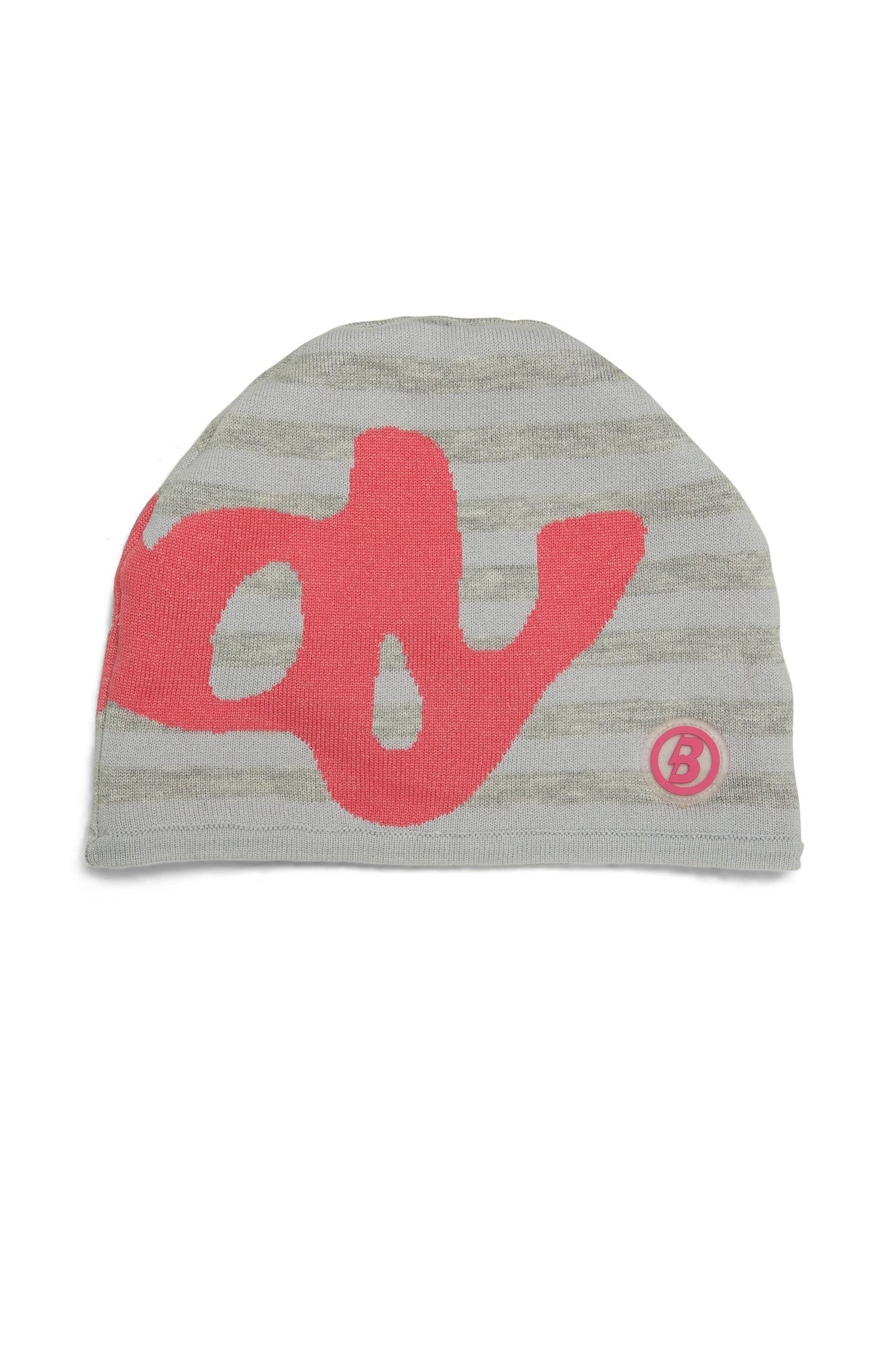 STRIPED KNIT BEANIE (HEATHER GREY/PINK)