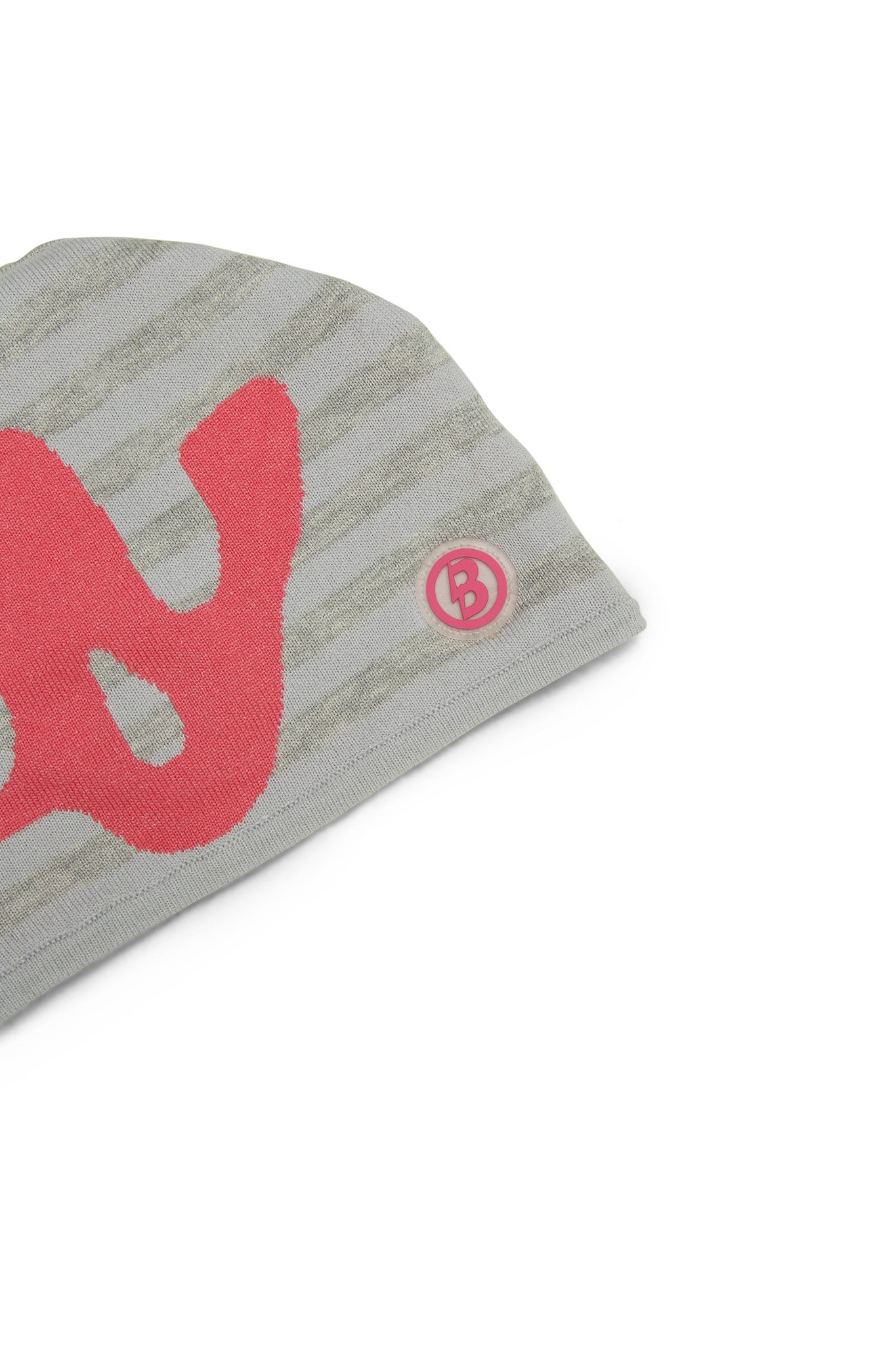 STRIPED KNIT BEANIE (HEATHER GREY/PINK)