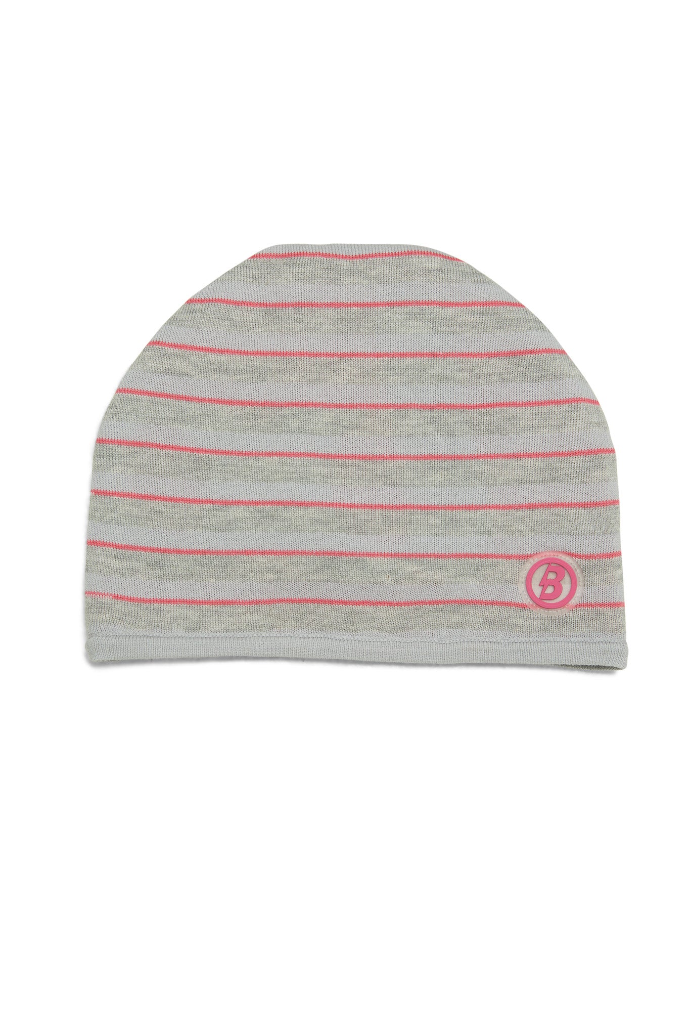 STRIPED KNIT BEANIE (HEATHER GREY/PINK)