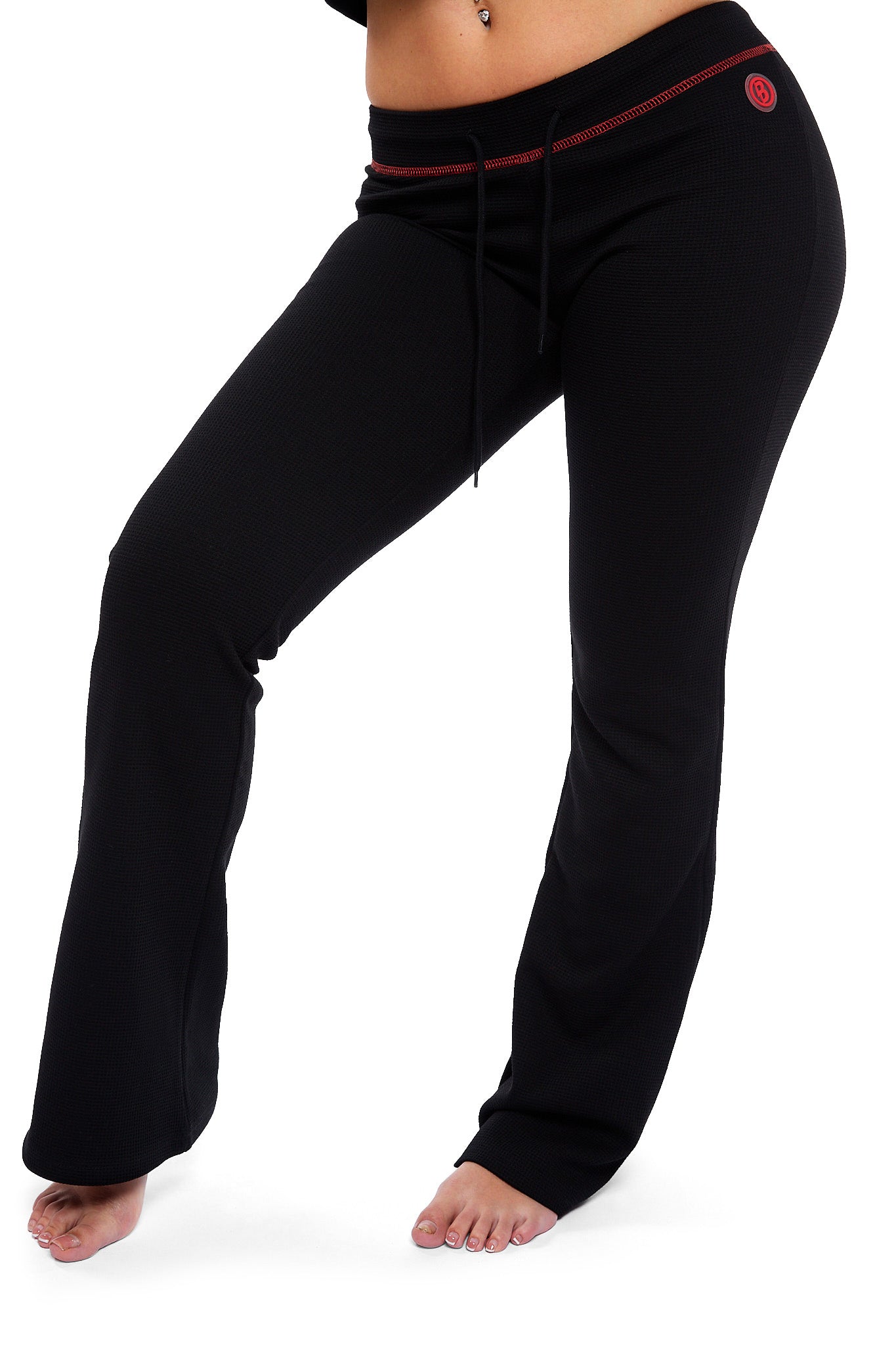 WAFFLE KNIT BOOT CUT PANTS (BLACK CHERRY/RED)