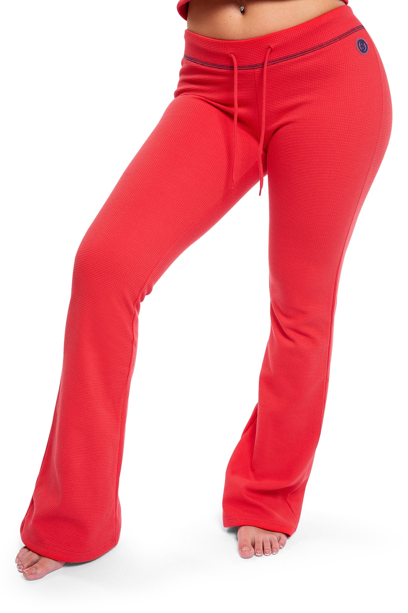 WAFFLE KNIT BOOT CUT PANTS (CANDY APPLE RED/NAVY)