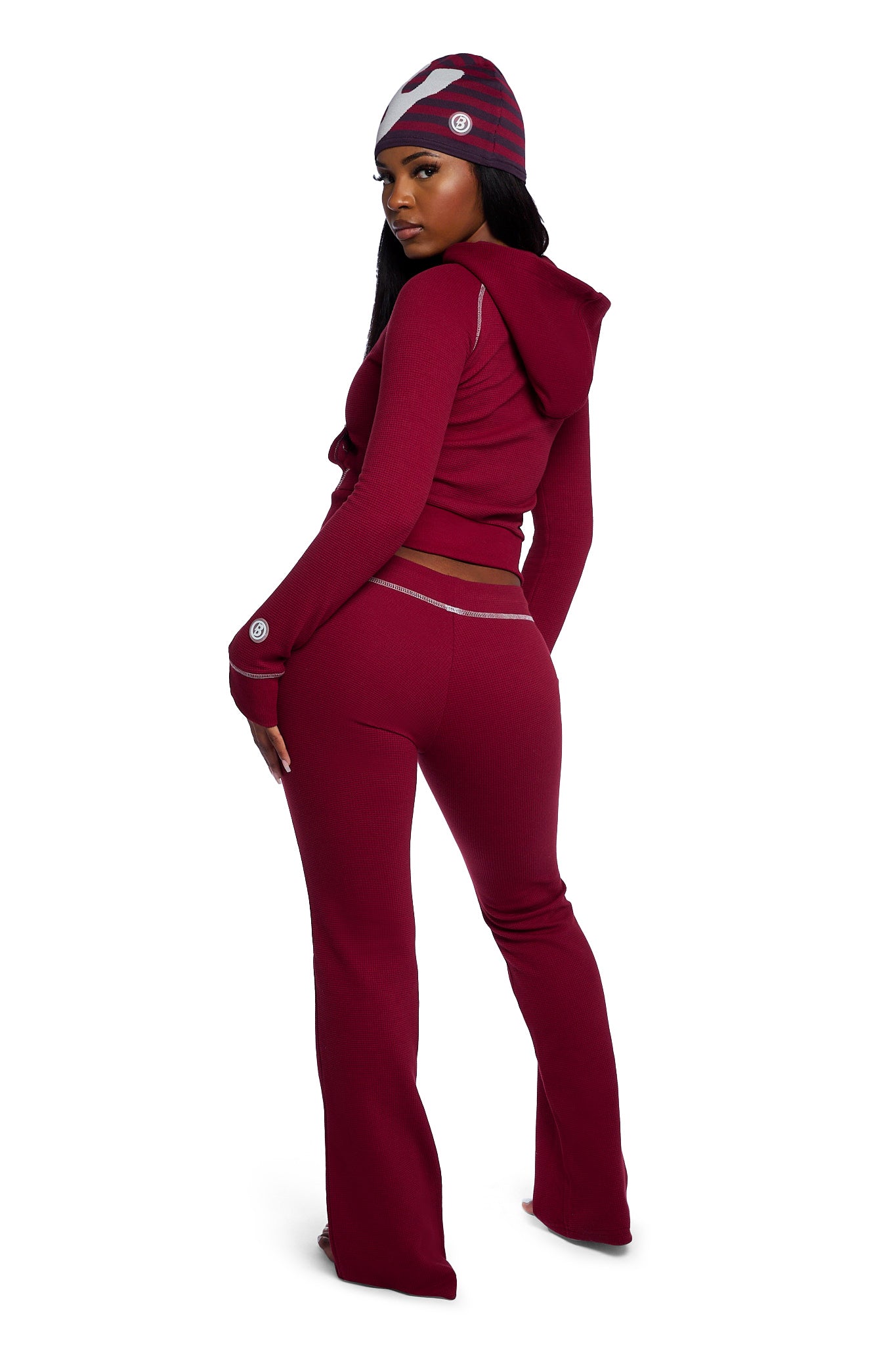 WAFFLE KNIT BOOT CUT PANTS (MAROON/SLATE)