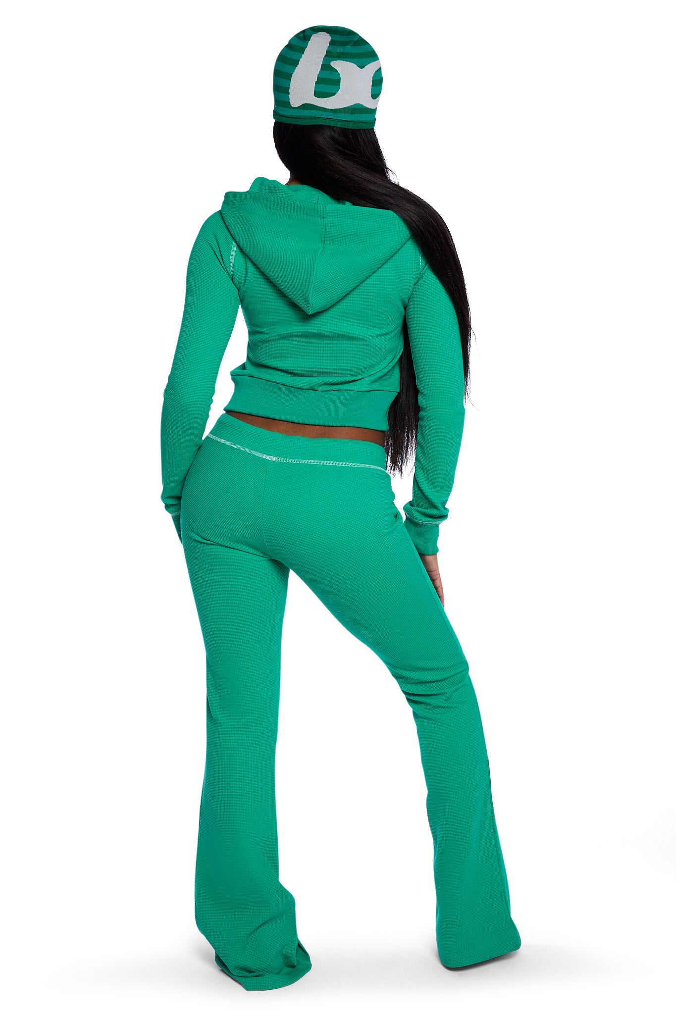 WAFFLE KNIT BOOT CUT PANTS (TEAL GREEN/SLATE GREY)