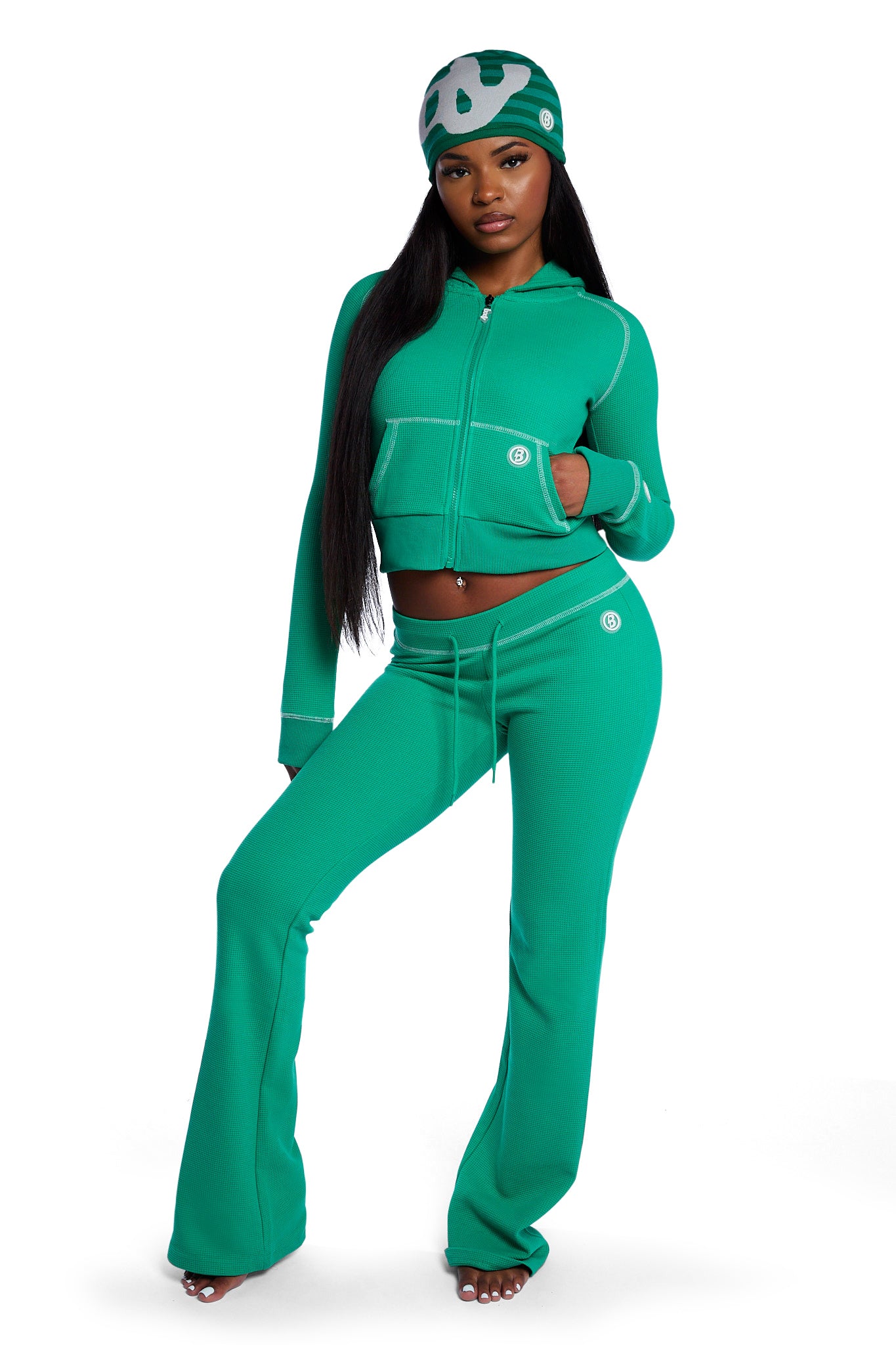 WAFFLE KNIT HOODIE (TEAL GREEN/SLATE GREY)