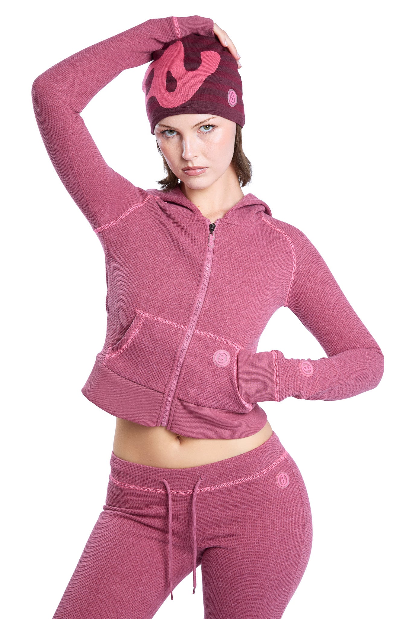 WAFFLE KNIT HOODIE (MAGENTA/PINK) — Body by Raven Tracy