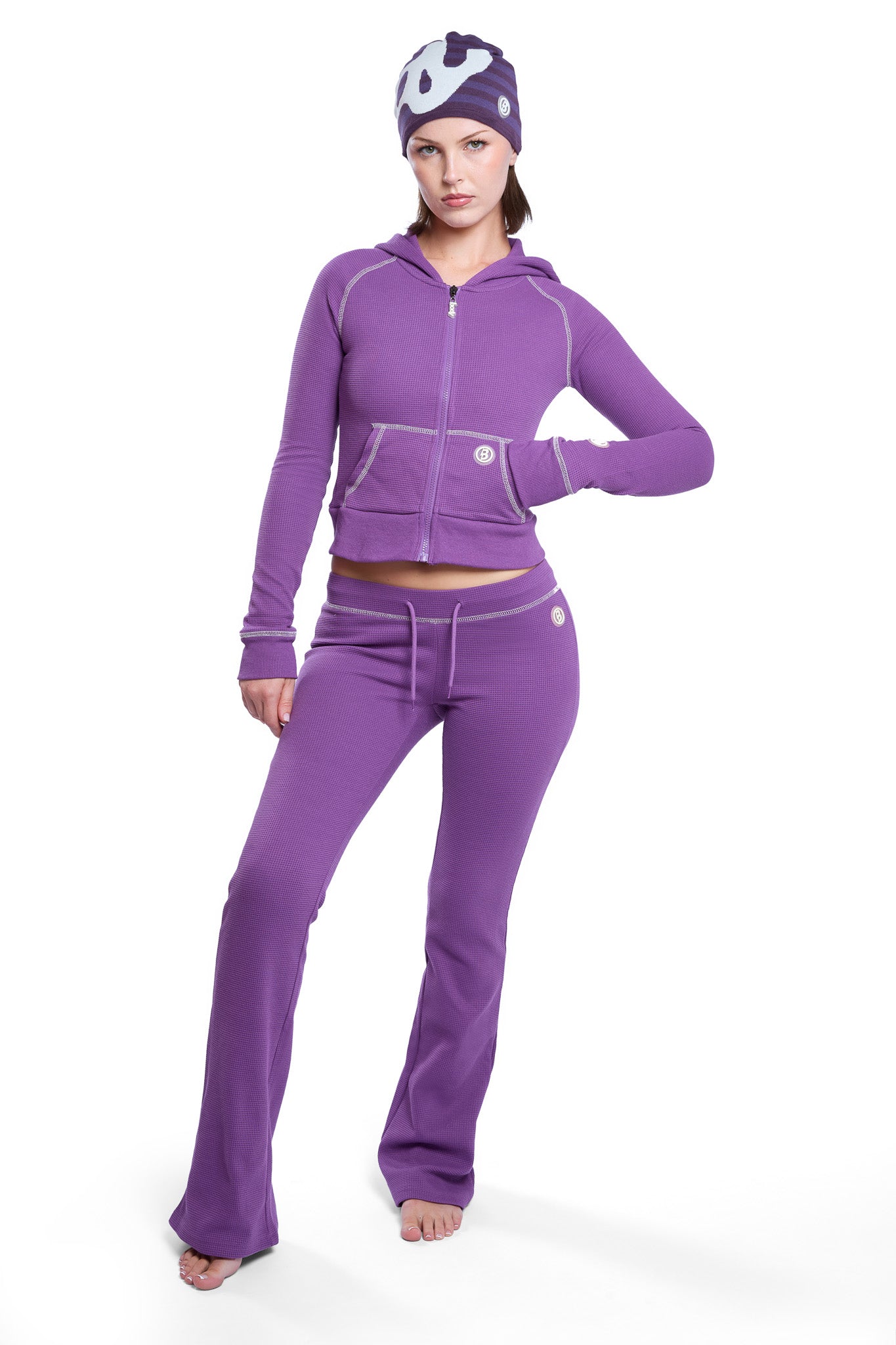 WAFFLE KNIT HOODIE (ROYALTY PURPLE/CREAM) — Body by Raven Tracy