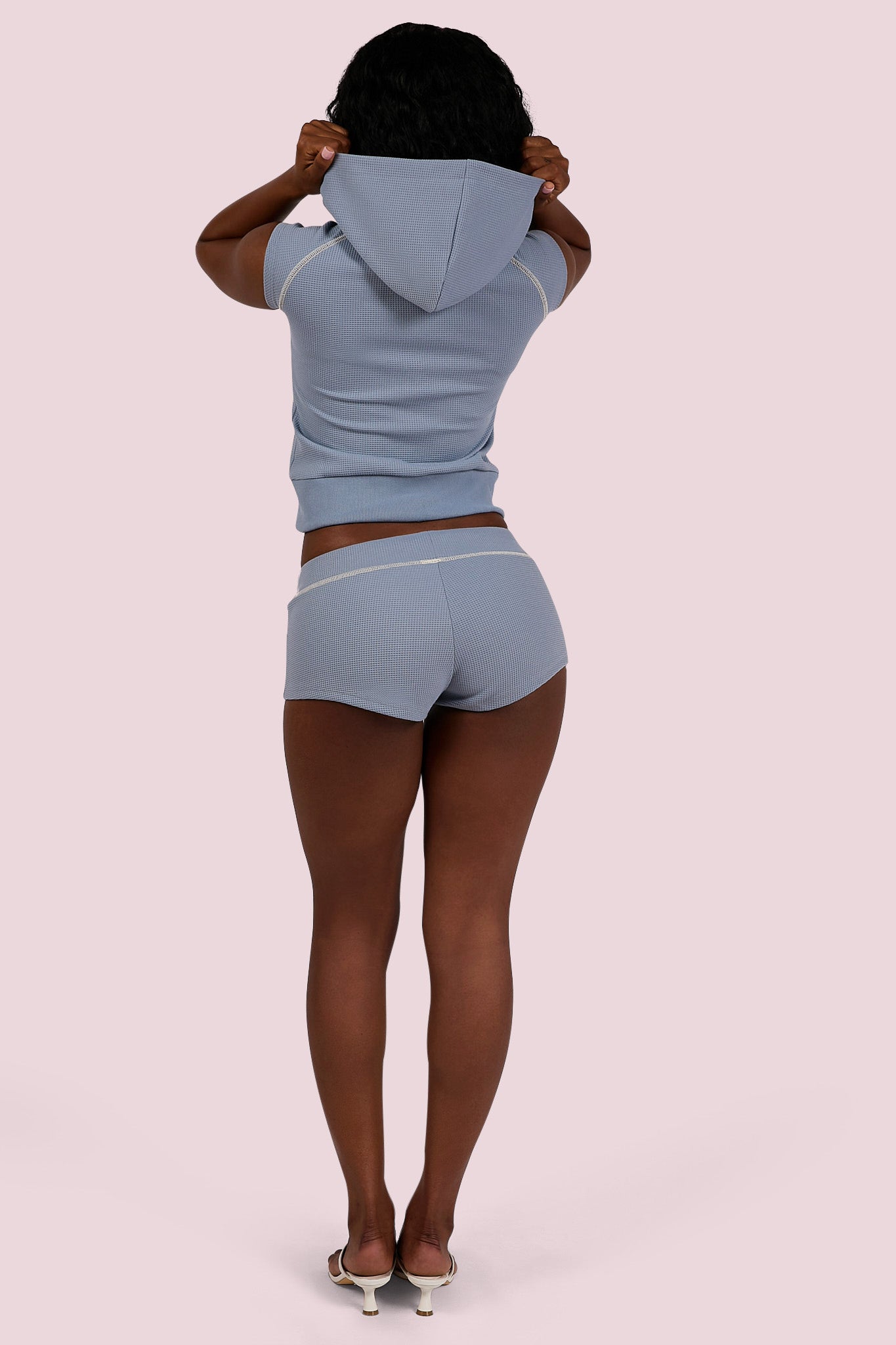 WAFFLE KNIT MINI SHORTS (BLUE/CREAM)