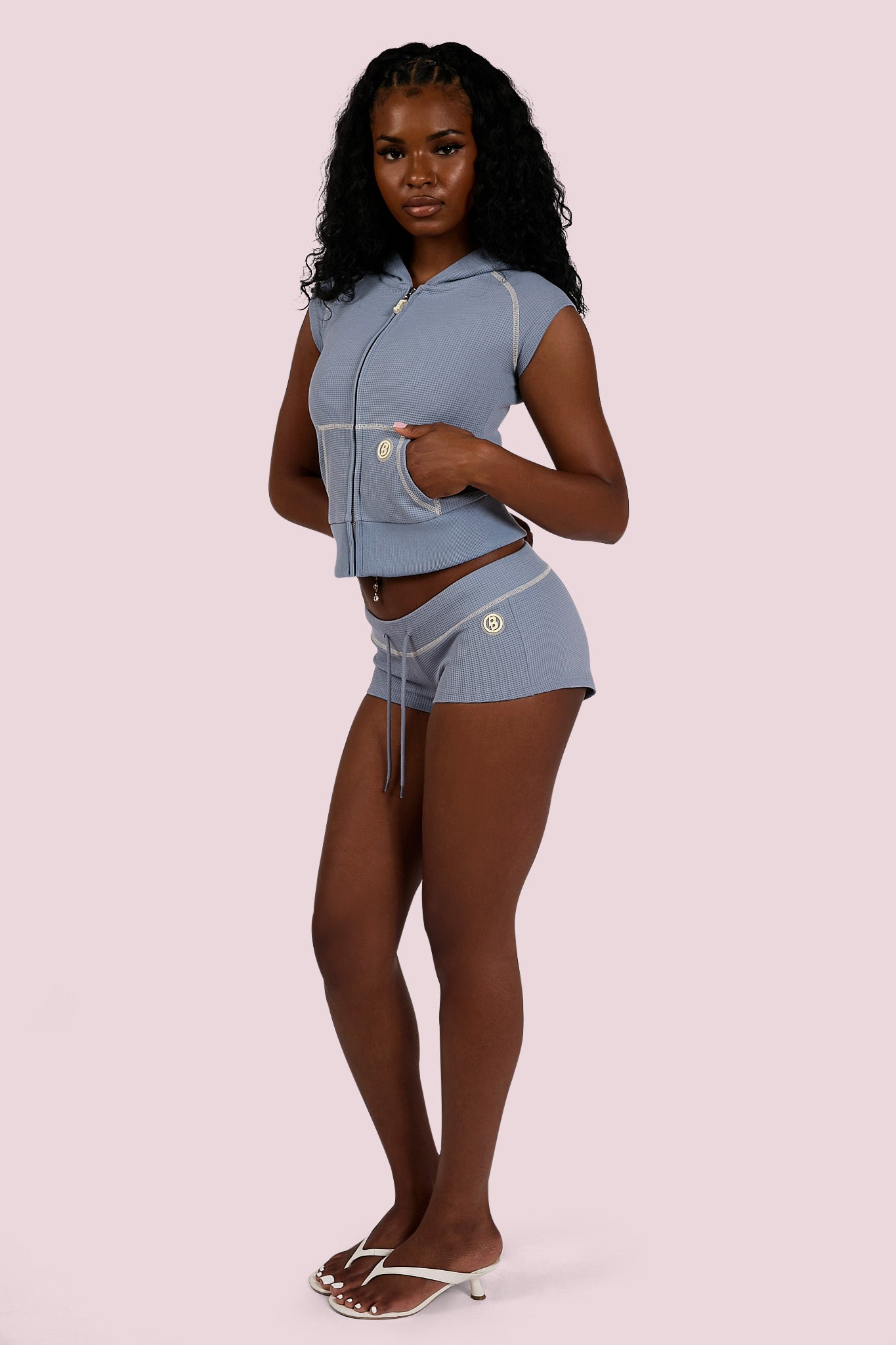 WAFFLE KNIT MINI SHORTS (BLUE/CREAM)