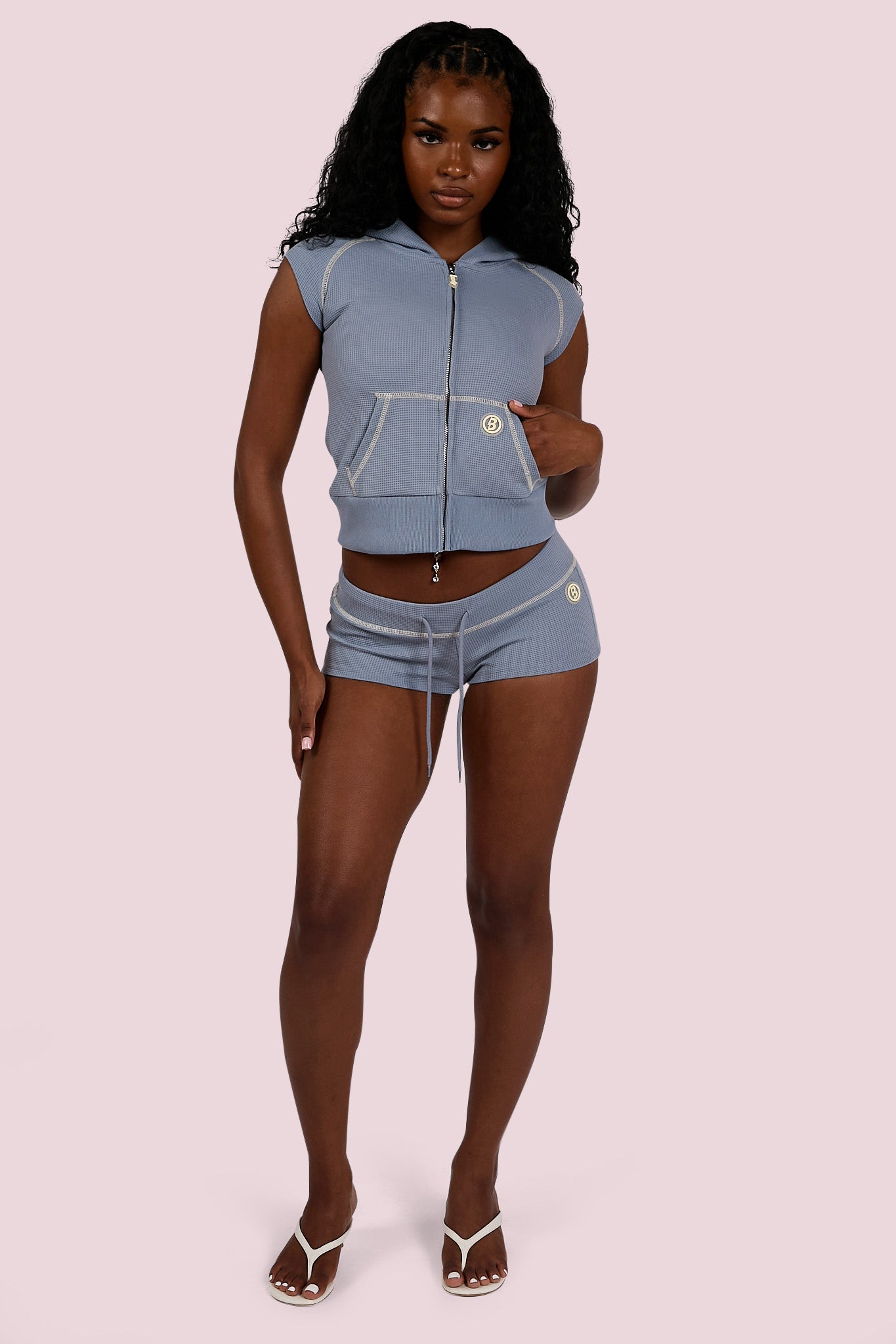 WAFFLE KNIT MINI SHORTS (BLUE/CREAM)