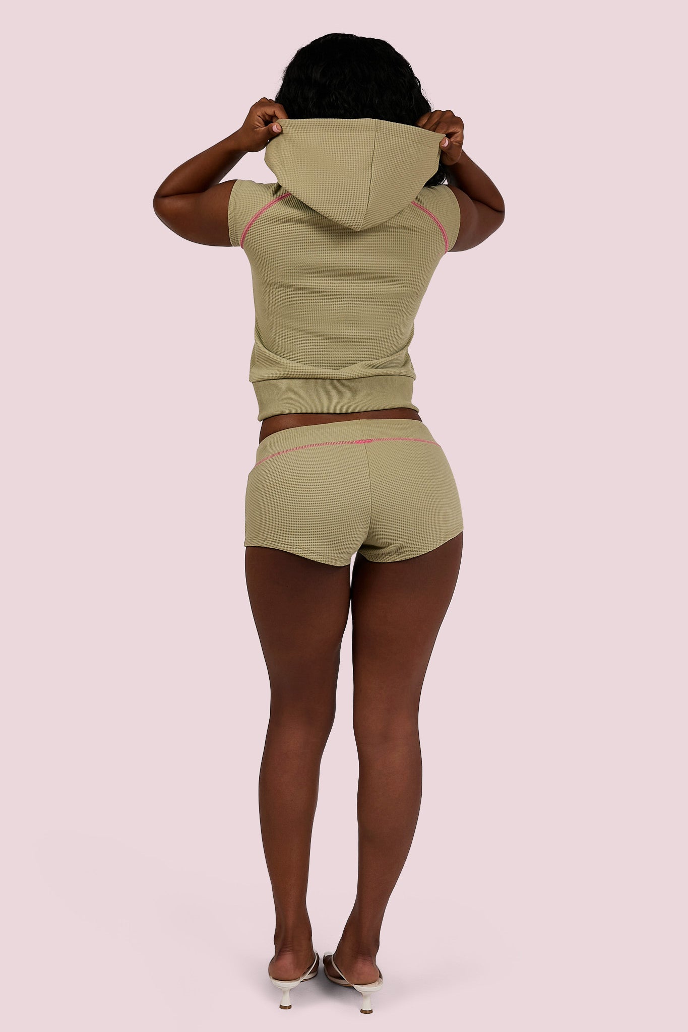 WAFFLE KNIT MINI SHORTS (MATCHA/PINK)