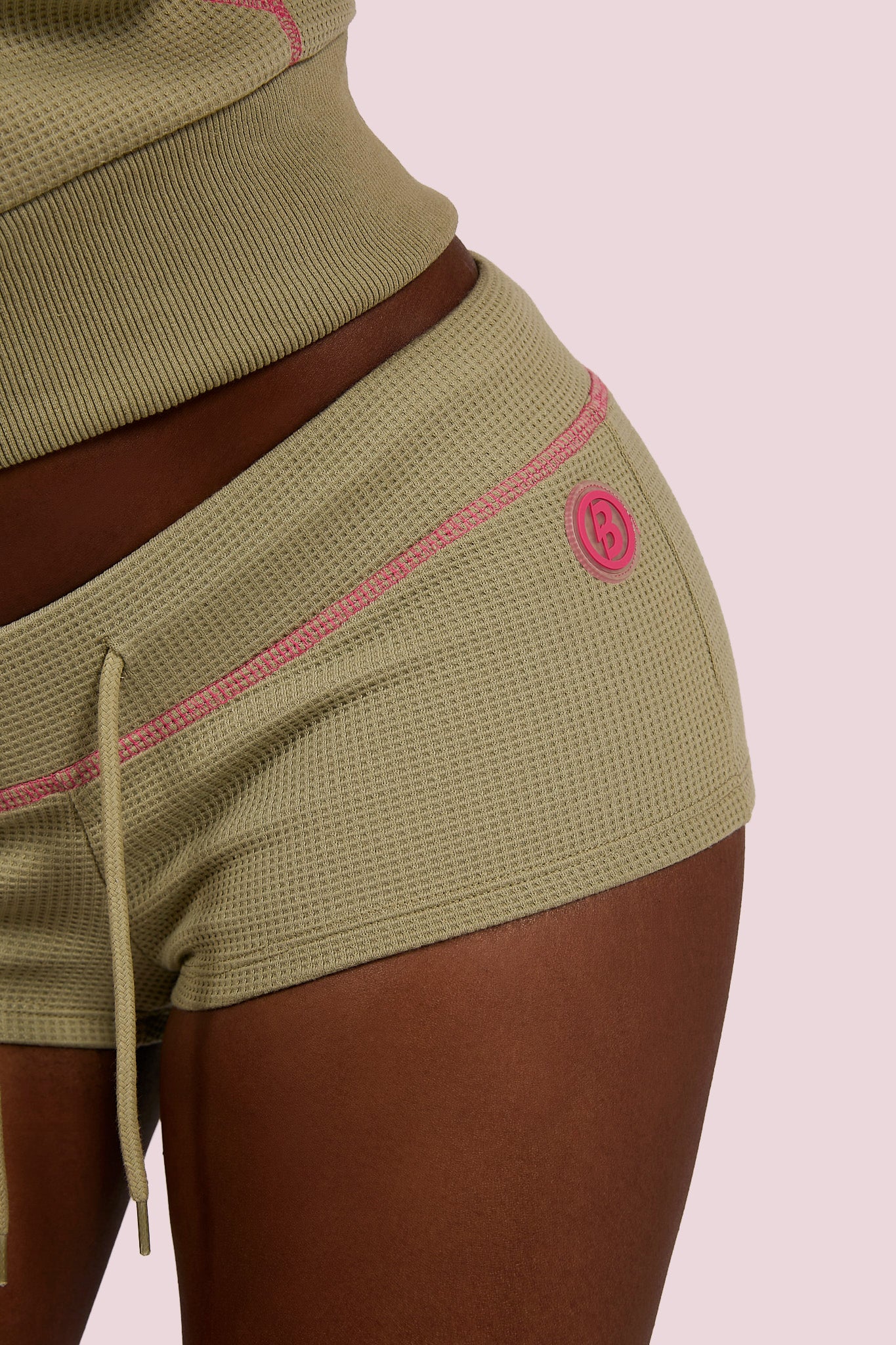 WAFFLE KNIT MINI SHORTS (MATCHA/PINK)