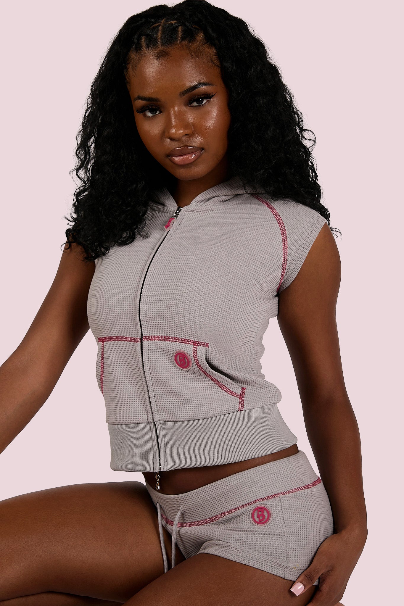 極美品 FCRB TECH WAFFLE LOUNGE TOP&SHORTS WAFFLE KNIT MINI SHORTS (HEATHER GREY/PINK) — Body by Raven Tracy