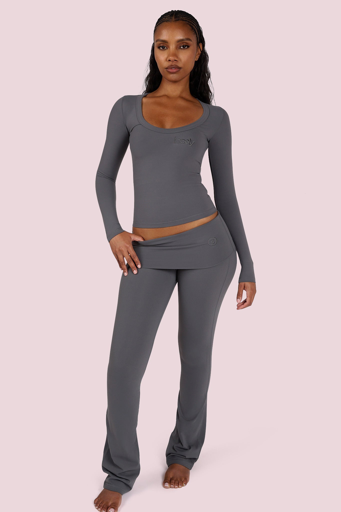 YOGA LONG SLEEVE FULL LENGTH TOP (CHARCOAL)
