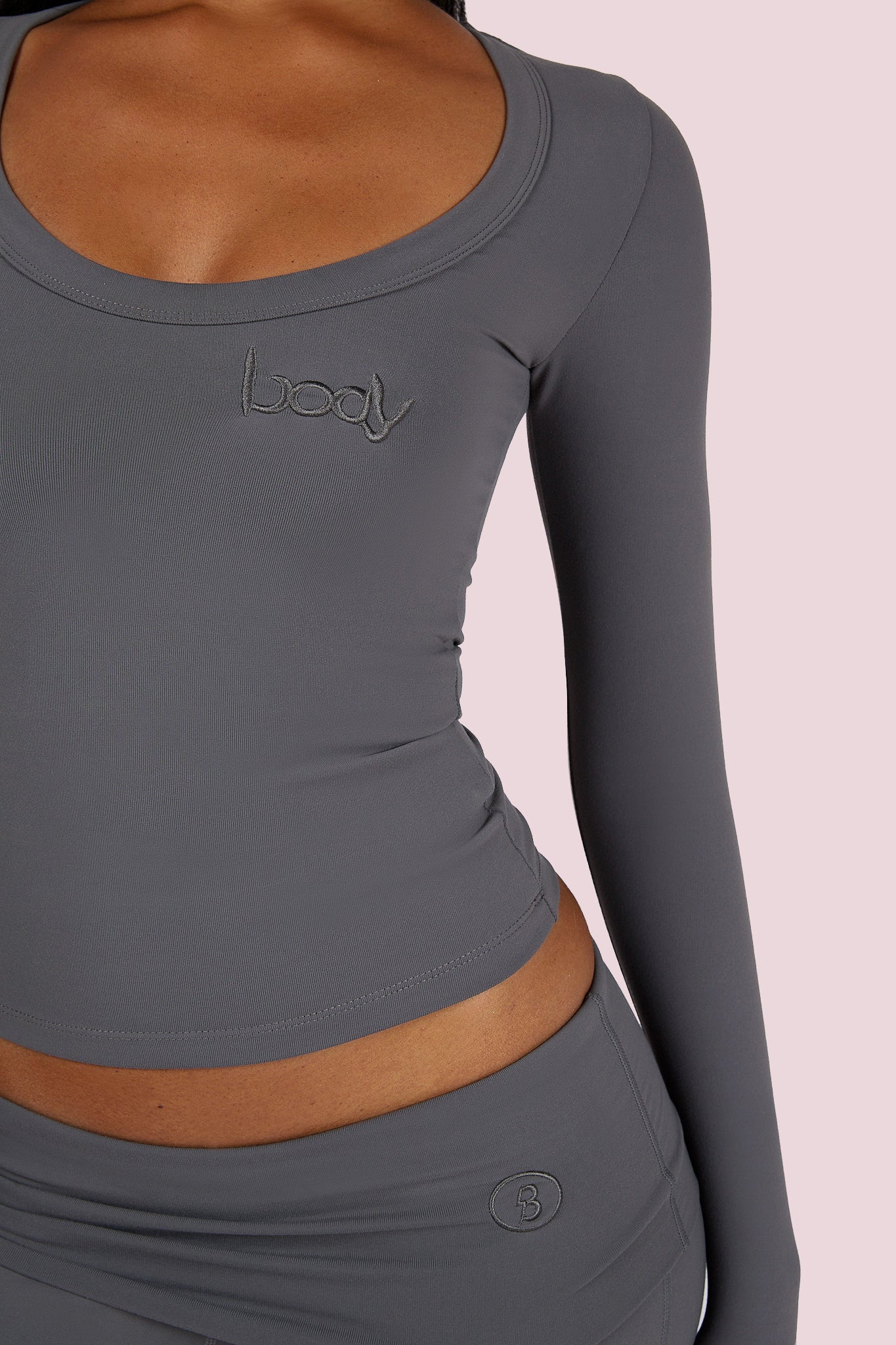 YOGA LONG SLEEVE FULL LENGTH TOP (CHARCOAL) — Body by Raven Tracy