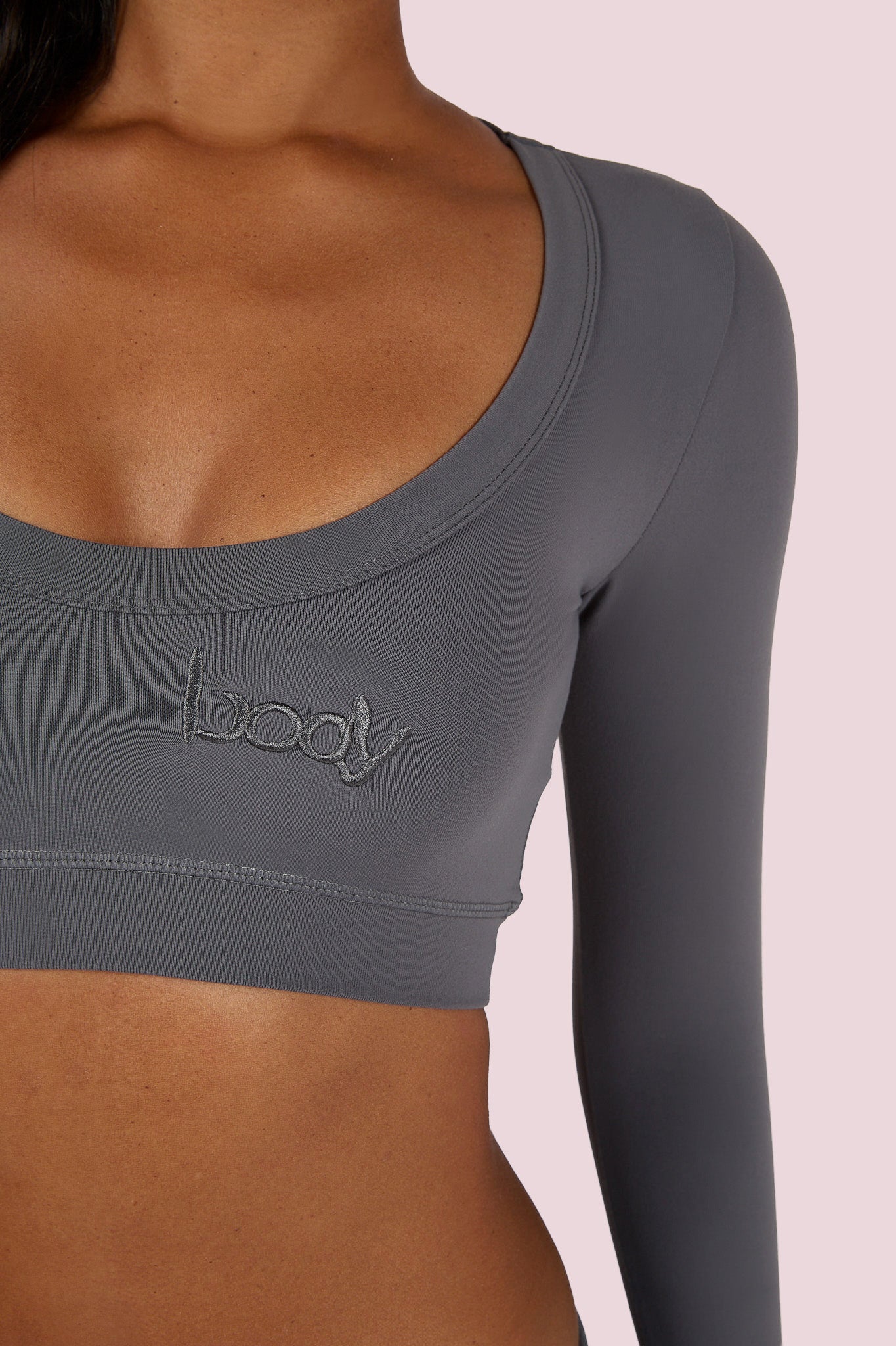 YOGA LONG SLEEVE CROP TOP (CHARCOAL)