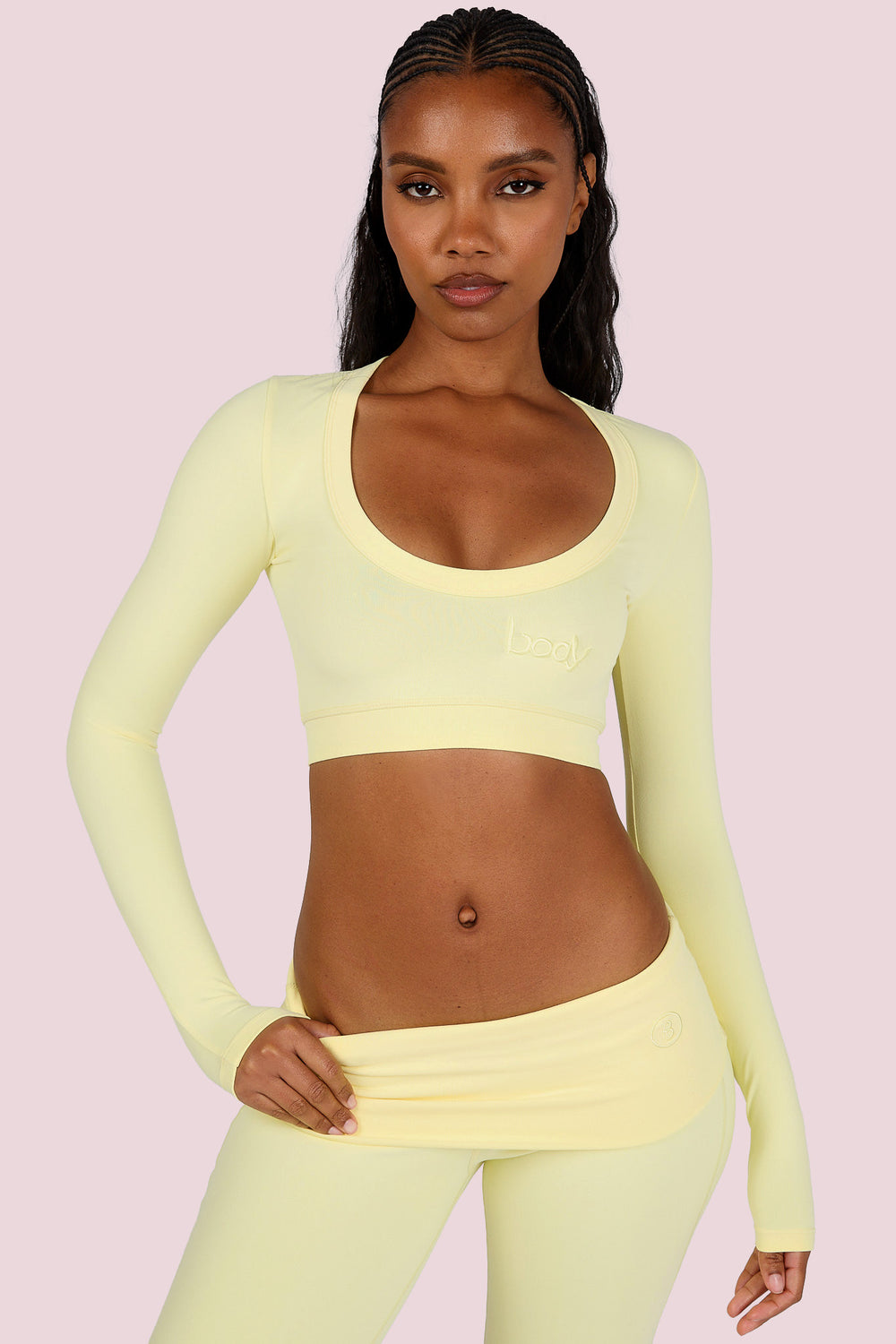 YOGA LONG SLEEVE CROP TOP (LEMON YELLOW)