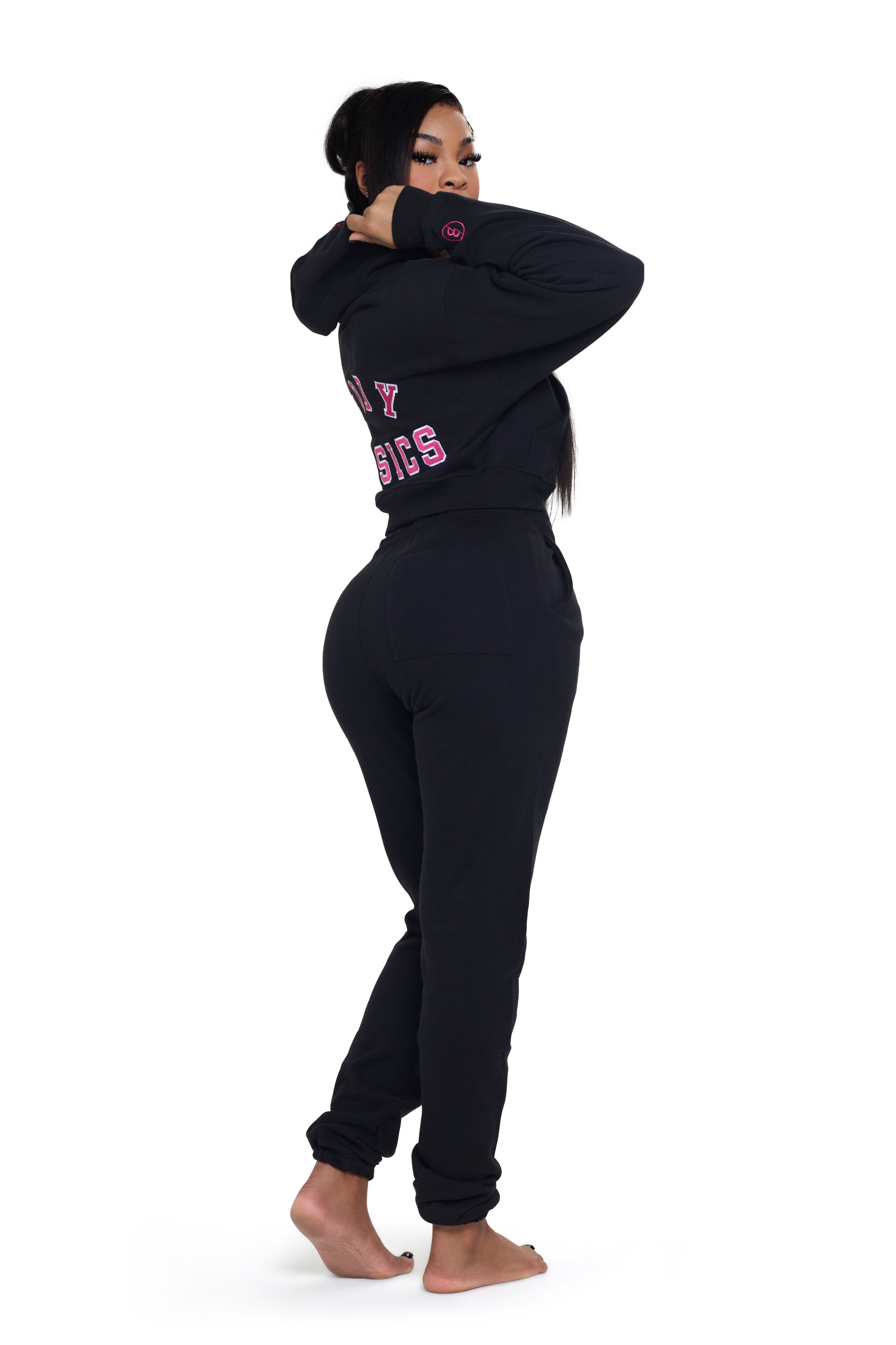 Black pink joggers on sale